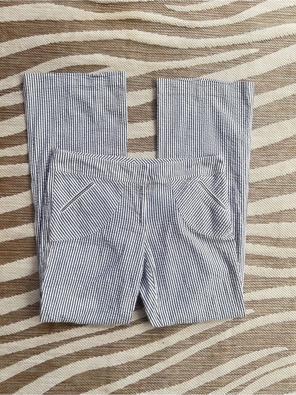 Y2k Women's Low Rise Brown & White Striped Pull-On Dress Pants - Size 6